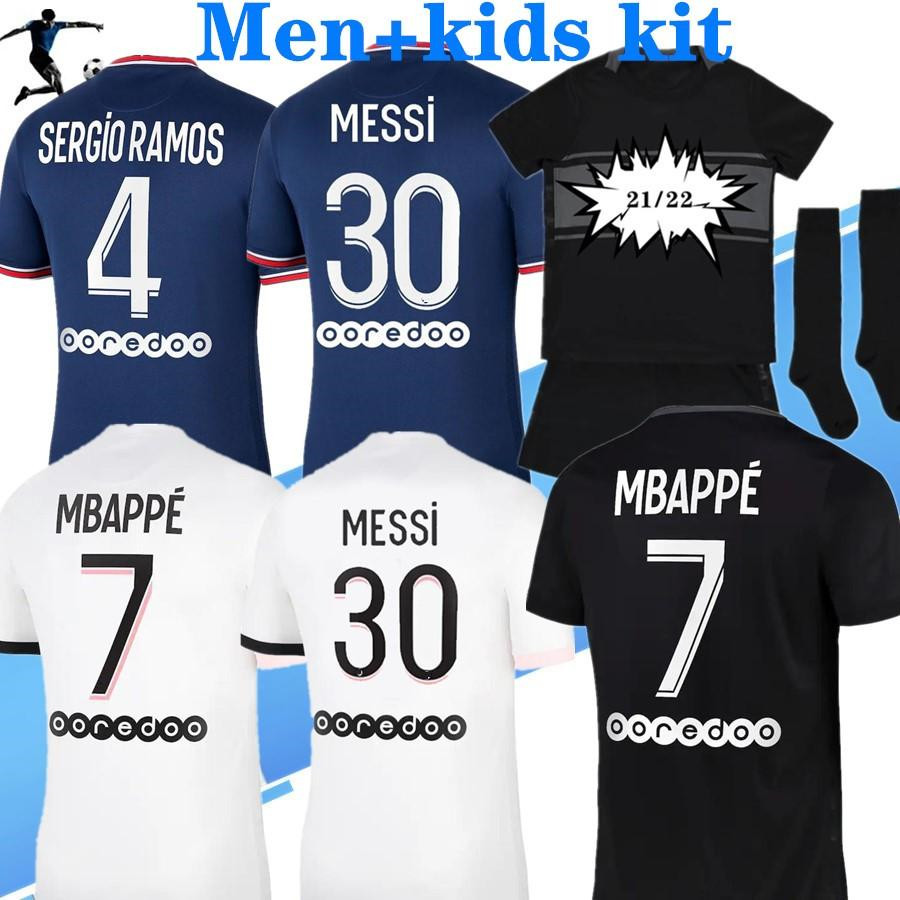 

MESSI MBAPPE soccer jerseys HAKIMI SERGIO RAMOS 21 22 psgs WIJNALDUM MARQUINHOS VERRATTI men kids kit Maillots de women 2021 2022 football shirt, Kids kit away