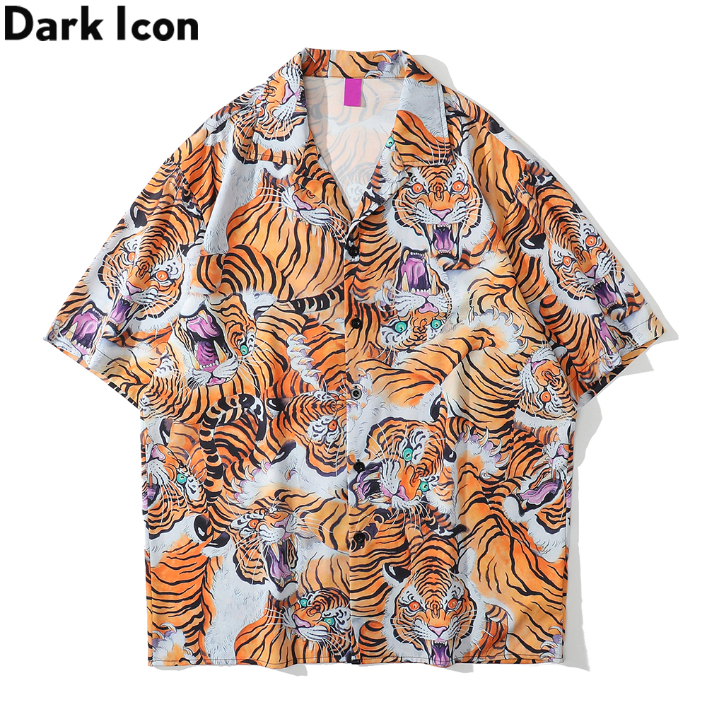 

Dark Icon Tiger Full Printed Hawaiian Shirt Men Summer Turn-down Collar Street Men's Shirts Short Sleeve Man Blouse, Le267tk photo color