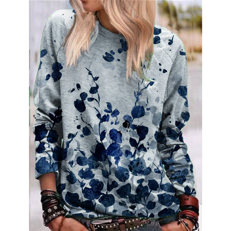 

Lan Yeying Women s Fashion 3D Printing Short Slim T-shirt Autumn Top Long Sleeve Round Neck Basic Casual, White