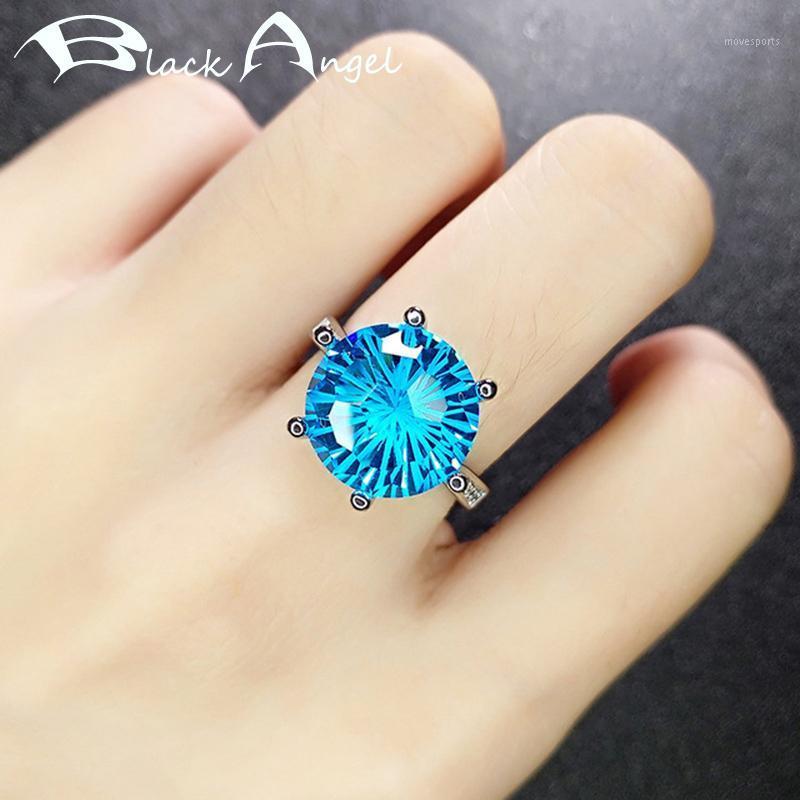 

Cluster Rings BLACK ANGEL Created Lake Blue Topaz Sapphire Wedding Purple Gemstone Adjustable Ring For Women Fine Jewelry Drop1