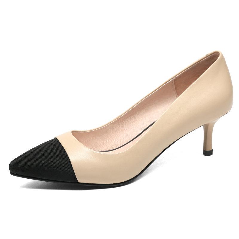 

Dress Shoes Genuine Leather High Heels Stiletto Heel Women Mixed Colors Pointed Toe Pumps Office Ladies Footwear Apricot Black