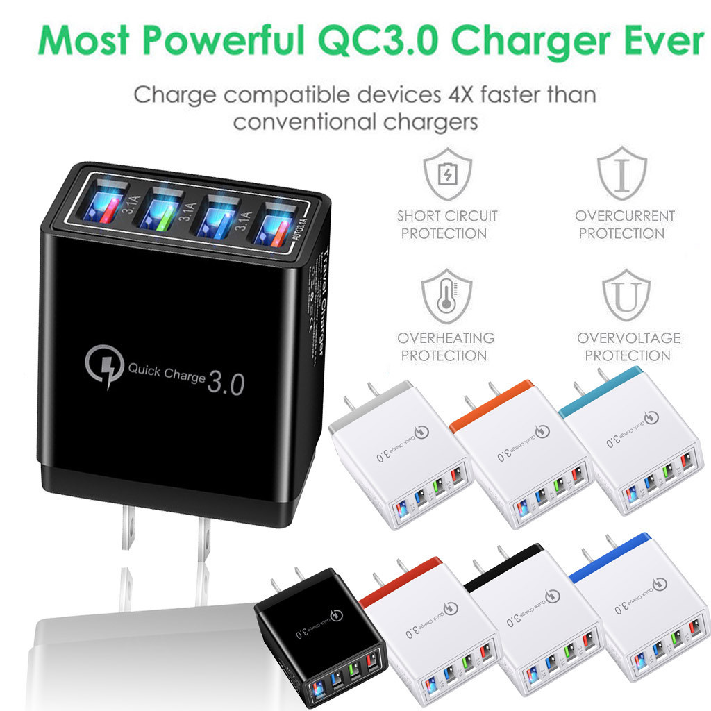 

4 USB Fast phone charger 48W 5V 3A multi-port travel charger plug Fast Charger Mobile For iphone 11 12 13 pro max samsung S10 note 10