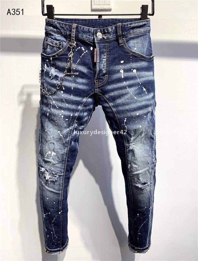 

D2 SS20 New Arrival Top Quality Brand Designer Men Denim Cool Guy Jeans Embroidery Pants Fashion Holes Trousers Italy Size 44-54 A351 CaH, Blue