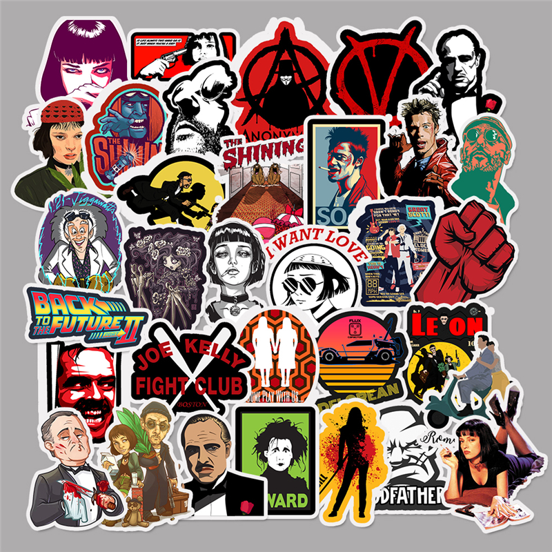 

50pcs Classic Movie Stickers For Luggage Laptop Art Painting Kill Bill Pulp Fiction Poster Stickers Waterproof Skateboard Toy, Default color