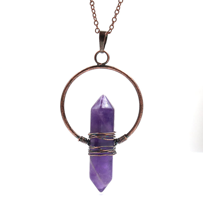 

Retro natural crystal hexagonal column Pendant Necklace tiger eye stone winding Necklaces