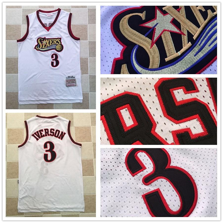

Mens Throwback#13;76ers Allen Mitchell & Ness All Hardwoods Classics Authentic Iverson basketball Jerseys Sweatpants, Black;red