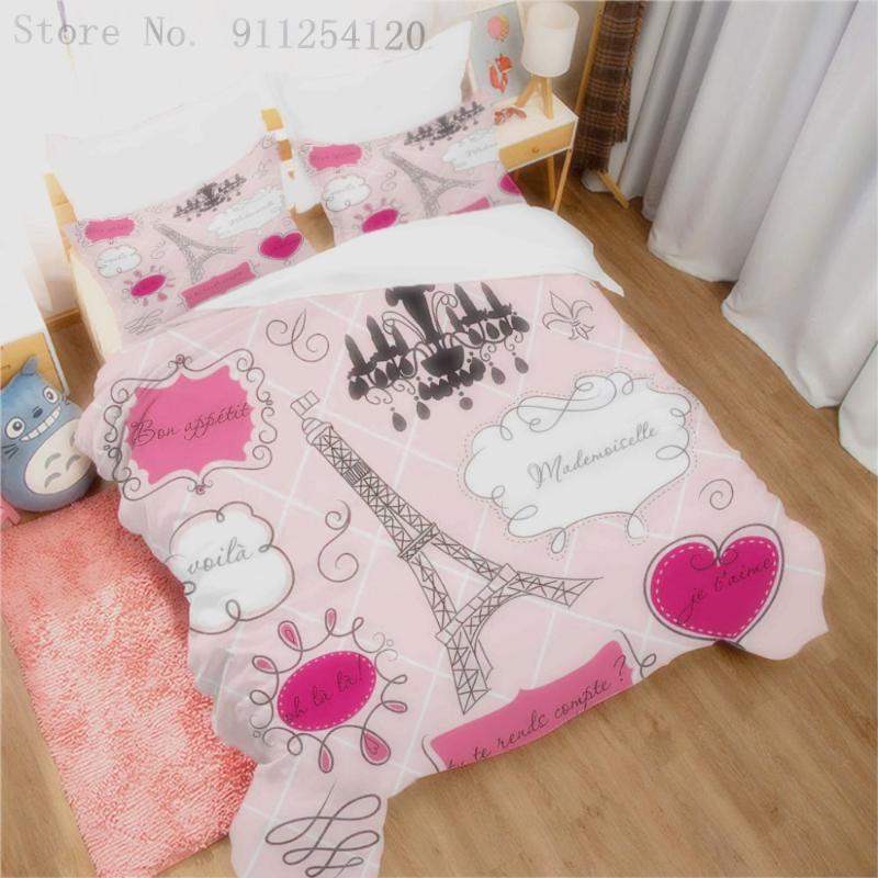 

Bedding Sets Paris Landscape Quilt Cover Tower Love Printing Girl Bed Comforter Single Double Queen King Size Gift Set No Sheet, Color-2