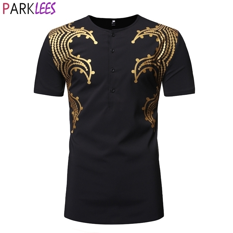 

Shiny Gold Metallic Print Dashiki African T-shirt Men Ankara Style Short Sleeve Tshirt Men Hip Hop Hipster Africa Clothing 210522, White