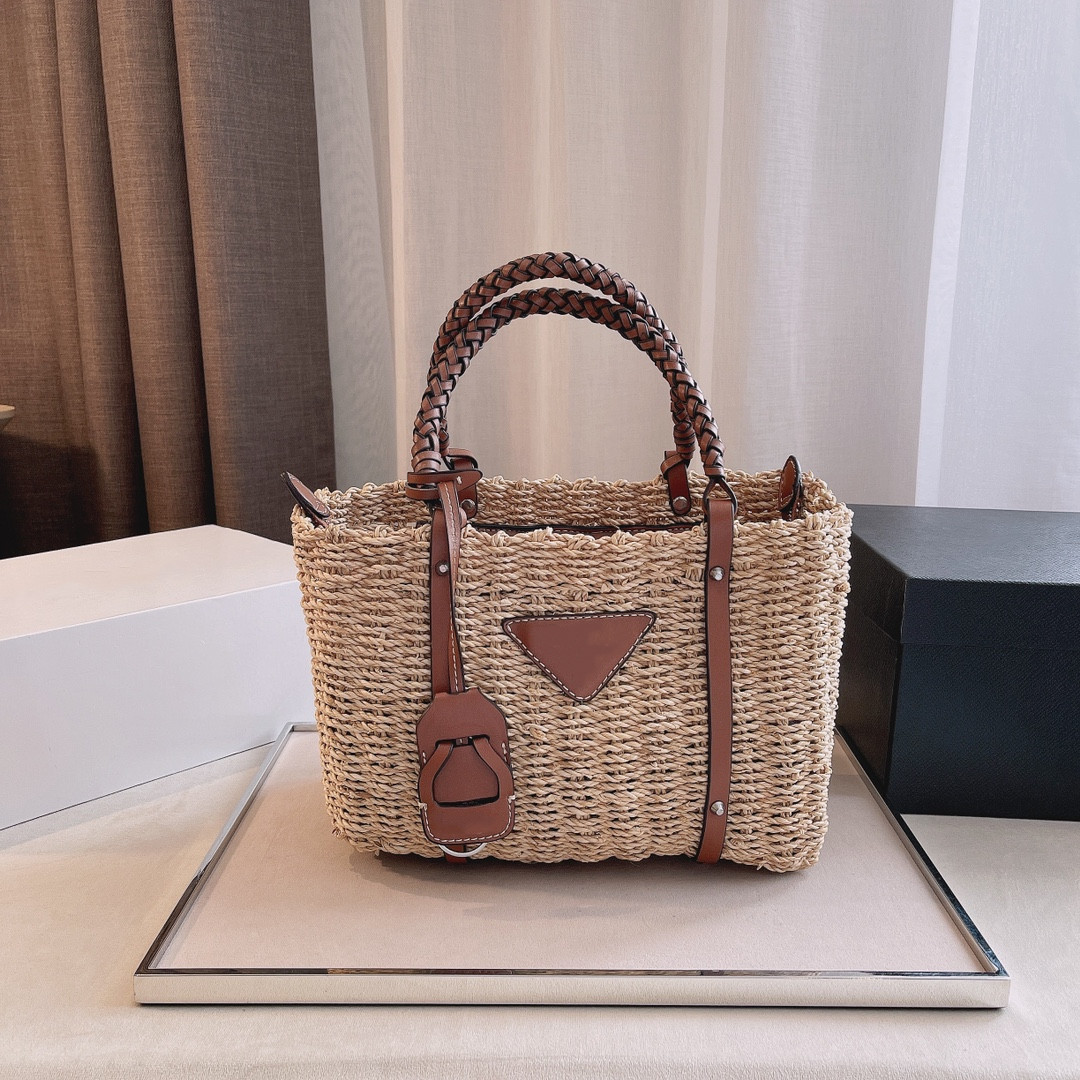 

Sun straw weaving and leather bags, relaxed literature art, large capacity distribution box 25 * 17 cm, Customize