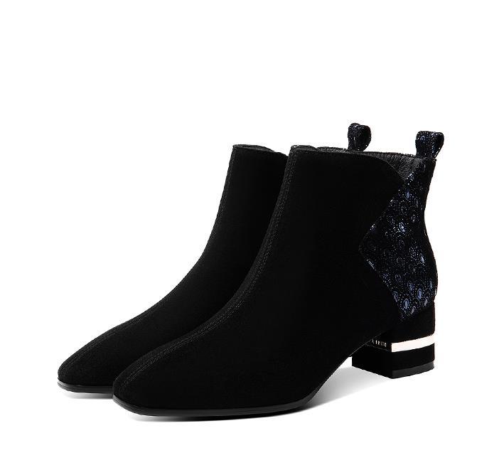 

Boots 2021 Winter Leather Thick With Square Head Wild Matte Plus Velvet Large Size Women's, Black