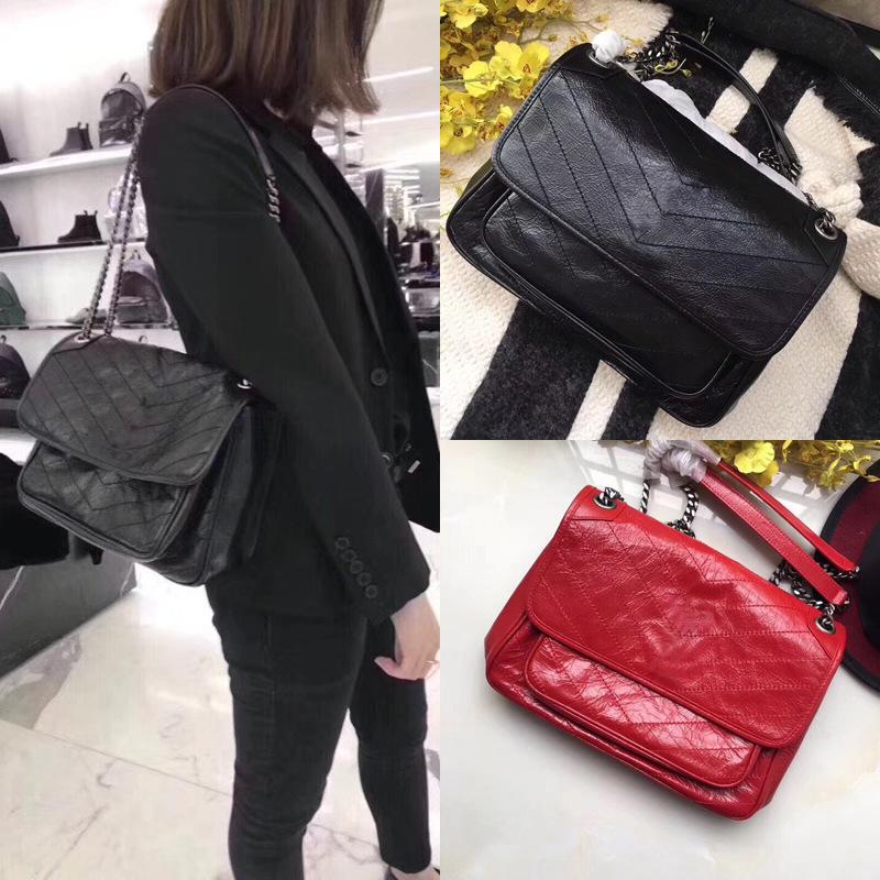 

Evening Bags 2021 Niki Wax Crackle Postman's Bag Women's Leather Chain One Shoulder Poplar Forest