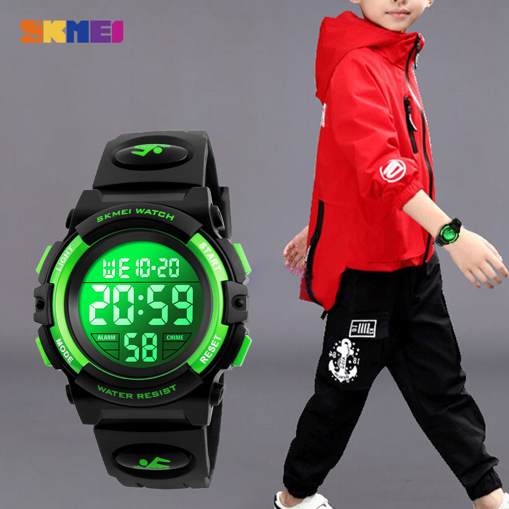 

2021 SKMEI Multifunctional Chronograph Sport Watches Children LED Digital Watch 5Bar Waterproof Kids Wristwatches For Boys Girlsg, Purple