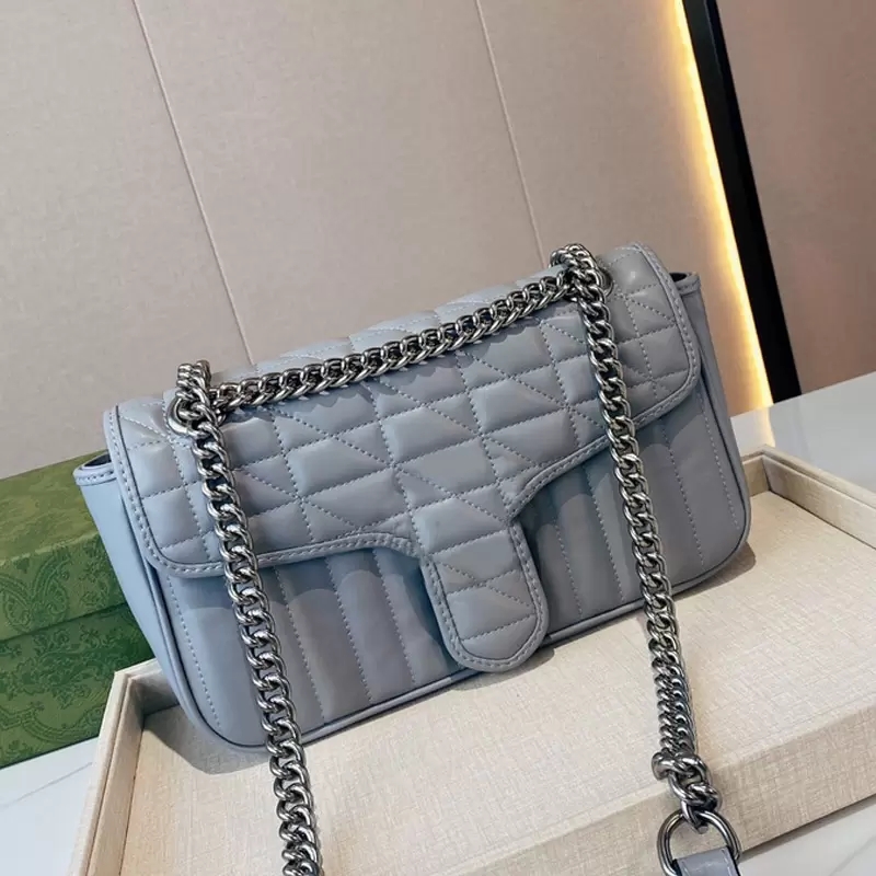 

Marmont Designer Bags Thick Chain women's Shoulder Bag High Quality Handbag soft leather Classic Letters Silver Hardware Hasp Newest Style, White