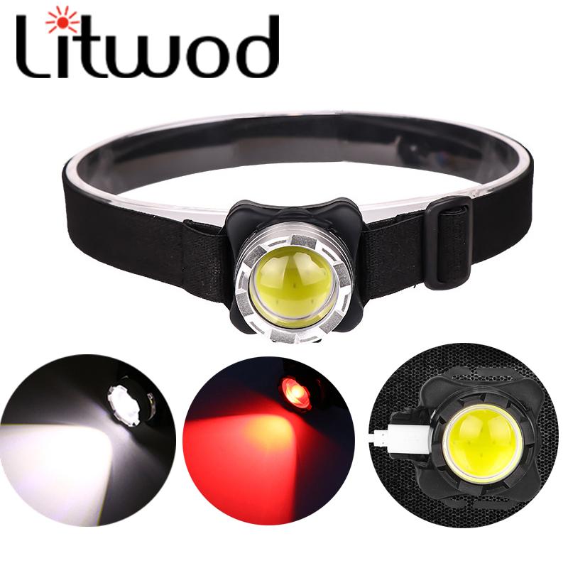 

Headlamps USB Rechargeable Headlight COB LED White Red Lighting Powerful Headlamp Head Light With Built-in Battery Waterproof Lamp