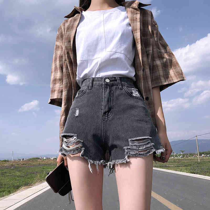

Lucyever Fashion High Waisted Denim Shorts Women Summer Casual Hollow Out Shorts Woman Korean Loose Streetwear Ladies 210521, Retro blue
