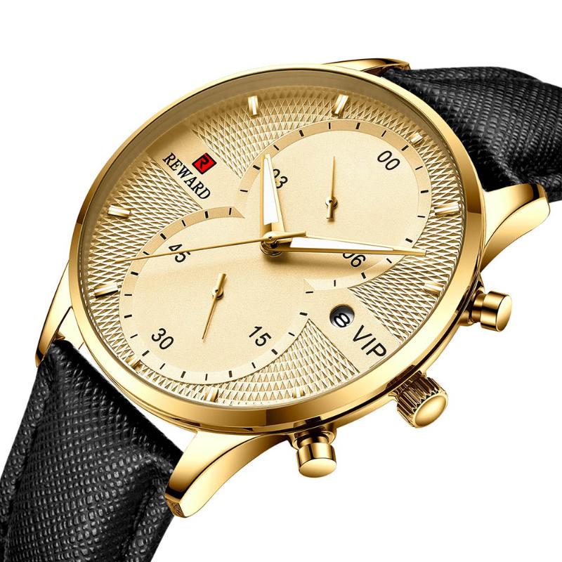 

Wristwatches Mens Watches Top Waterproof Sport Wrist Watch Chronograph Quartz Military Genuine Leather Relogio Masculino 2021, Gold