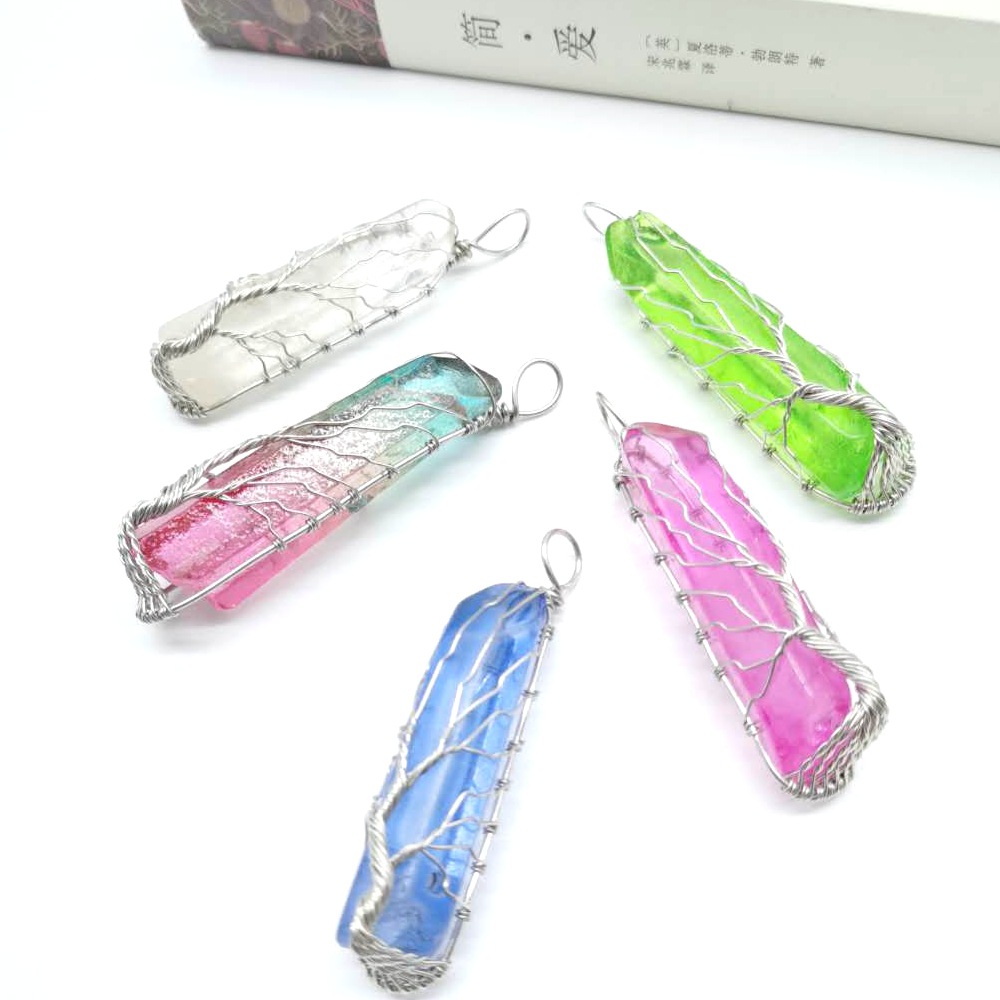 

Tree of Life Reiki Healing Crystal Energy Stone Clear Quartz Pendant Necklace Silver Wire Wrapped Raw Gemstone Hexagonal Prism Pointed Crystal Necklace Jewelry
