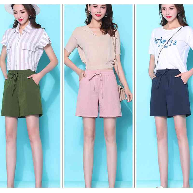 

Women' Shorts Summer Casual Cotton Linen Plus Size 6xl High Waist Fashion Woman Streetwear Pants 210603, Pink2