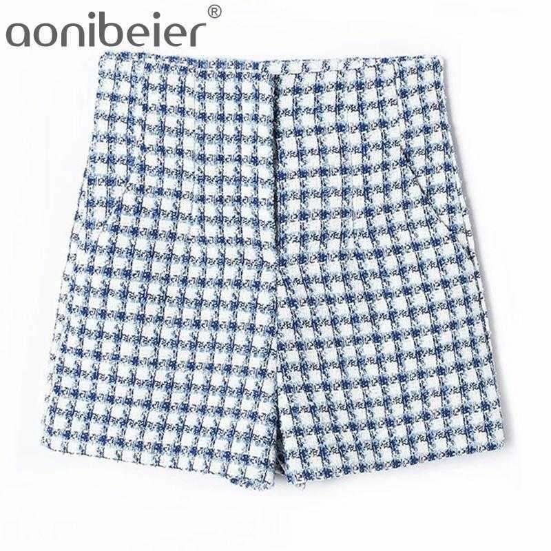 

Office Lady Textured Checked Shorts Spring Summer Fashion High Waist Casual Women Straight Plaid Female Bottoms 210604