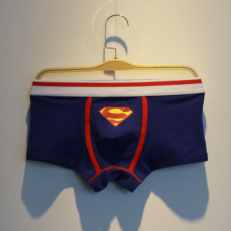 

Cartoon Superman Underwear Men's Cotton Flat Angle Low Waist, Blue and white