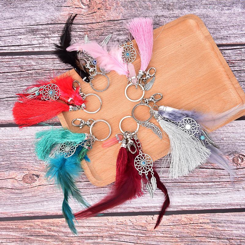 

Keychains 1pc Dream Catcher Keychain With Feathers Hanging Craft Gift Wind Window Car Decor Keyring Ornament Decoration