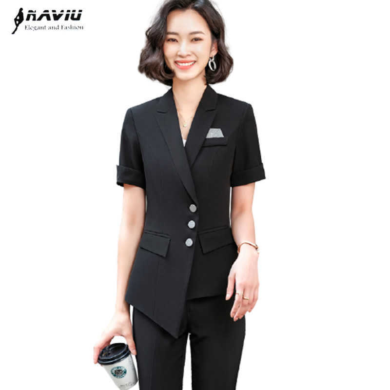 

Suit Summer Fashion Casual Slim Business Formal Short Sleeve Blazer And Pants Office Ladies Work Wear 210604, Black coat and skirt