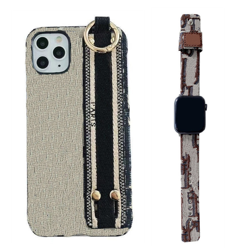 

Fashion Designer Phone Cases for iphone 11 11pro 12 12pro 13 pro max Textile Wristband Phone Cover with Watches Bands Series 38 40 41 42 44 45 mm Smart Watch Straps Luxury, D1-grey