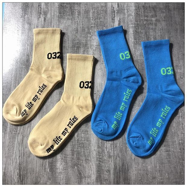 

MY LIFE MY RULES 032C Socks tide skateboard sock Cotton men women Socks striped jacquard stockings kanye west sock Size 36-43, Khaki