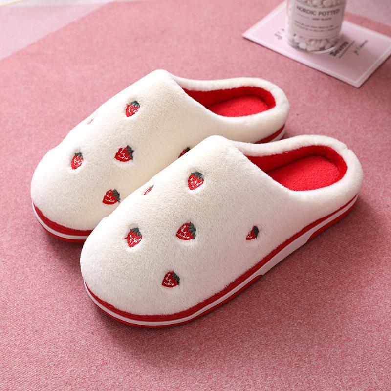 

Slippers Winter Cotton Female Fruit Home Warm Thick Bottom Non-slip Couple Indoor Shoes, Strawberry