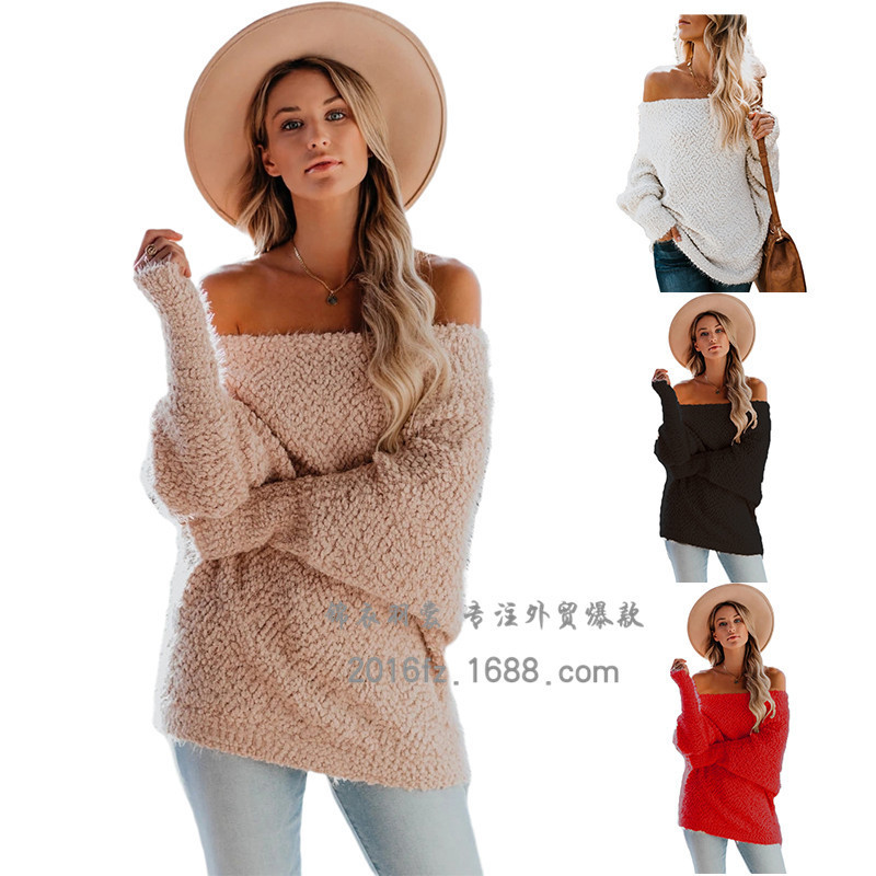 Autumn and Winter 2021 New Eyba Warm Solid Color One Line Collar Jacket Sweater Women's Wear