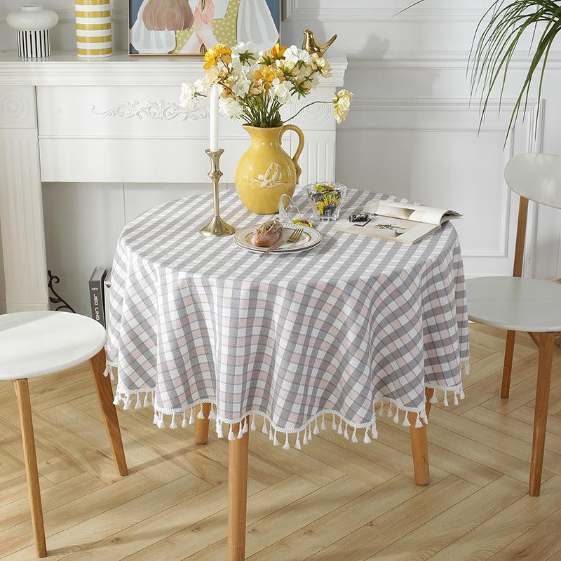 

Table Cloth Striped Plaid Tablecloth Cotton Linen Tassel Lace Round Cover Outdoor Cloths Background Kitchen Decor
