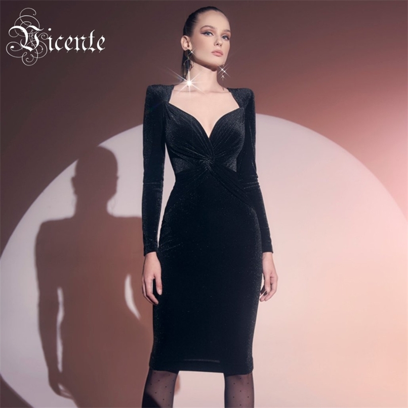 

Trendy Black Velvet Mini Dress Knot Design Sexy V Neck Celebrity Party Club Vestido 210520