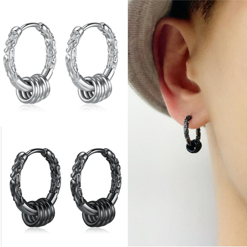 

Hoop & Huggie Top Quality 925 Sterling Silver Earrings For Men Jewelry Trendy Male Hoops Craved Flower Boys Party Accessories