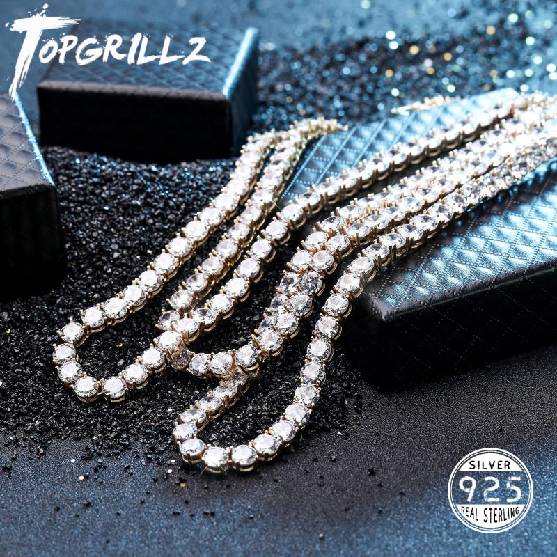

Chains 925 Sterling Silver 3-6mm Men's Necklace Bling CZ Iced Out Hip Hop Link Tennis Chain Gold Jewelry For Gift