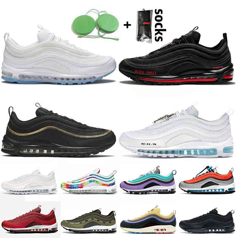 

2021 Women Mens 97s Running Shoes White Ice MSCHF Lil Nas X Satan 97 Black Metallic Gold INRI Jesus Jogging Runners Trainers Sneakers