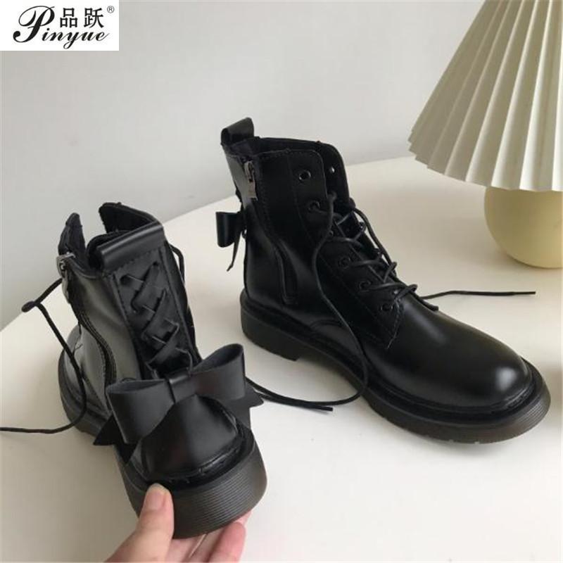 

Boots Botas Women Motorcycle Ankle Wedges Female Lace Up Platforms Spring Black Leather Oxford Shoes Woman Mujer