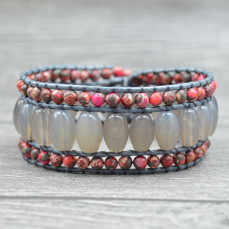 

Female Trendy Vintage Bohemian Style Strands Jewelry Multilayer Imperial Agate Stone Beaded Bracelets