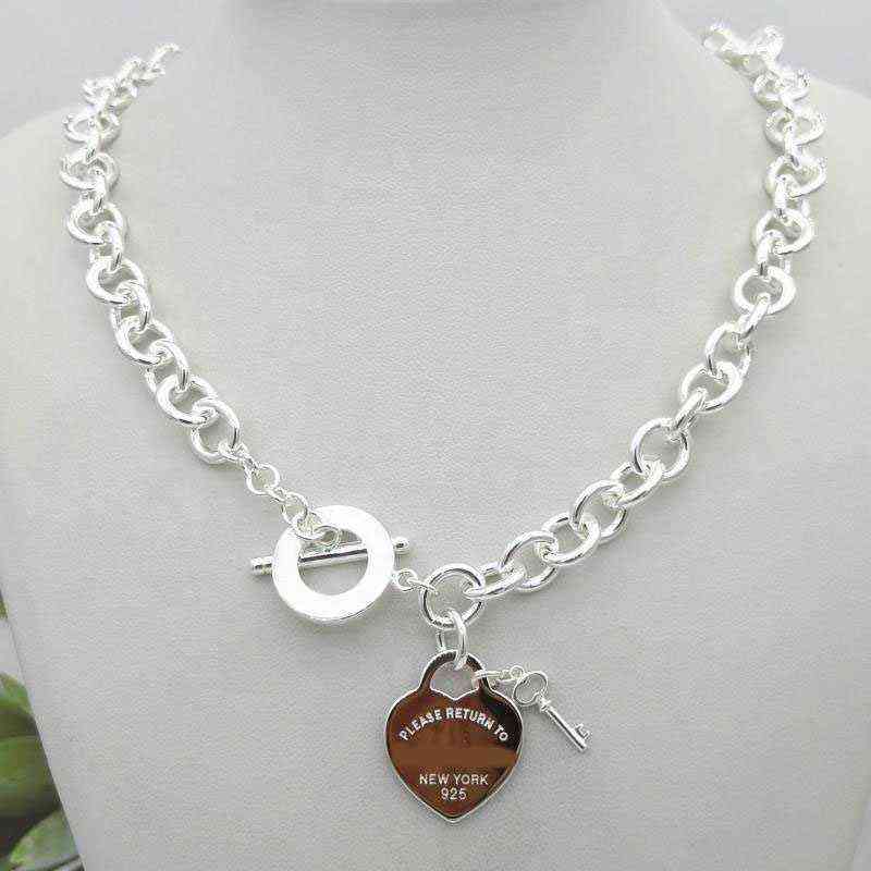 

Women's new TIF Silver Love Style necklace 925 sterling silver key Heart charm pendant necklace G1201