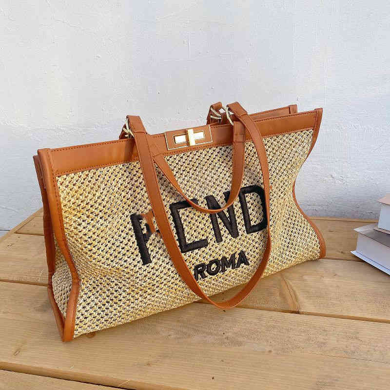 

70% OFF Outlet Store summer beach women's capacity single shoulder bag straw woven Tote Bag, Khaki
