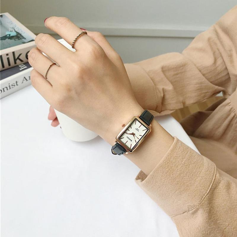 

Wristwatches Retro Fashion Simple Chic Quartz Leather Strap Rectangle Watch Casual Luxury Small Square Wheat Ear Printing Women, 01