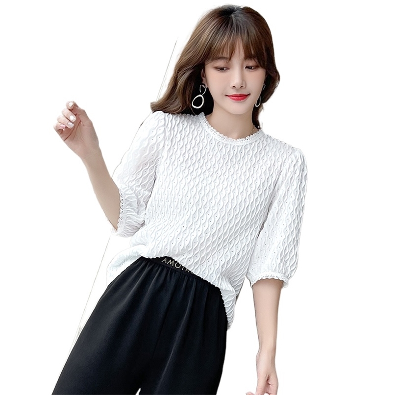 

Lazy style loose and thin temperament blouse five-point sleeve T-shirt women summer fashion women's clothing 210520, White