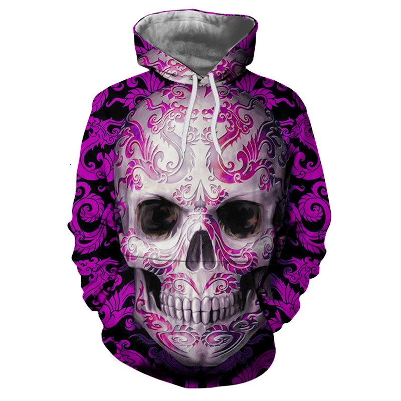 

New 3D skull print Hoodie Pullover for men and women, Red