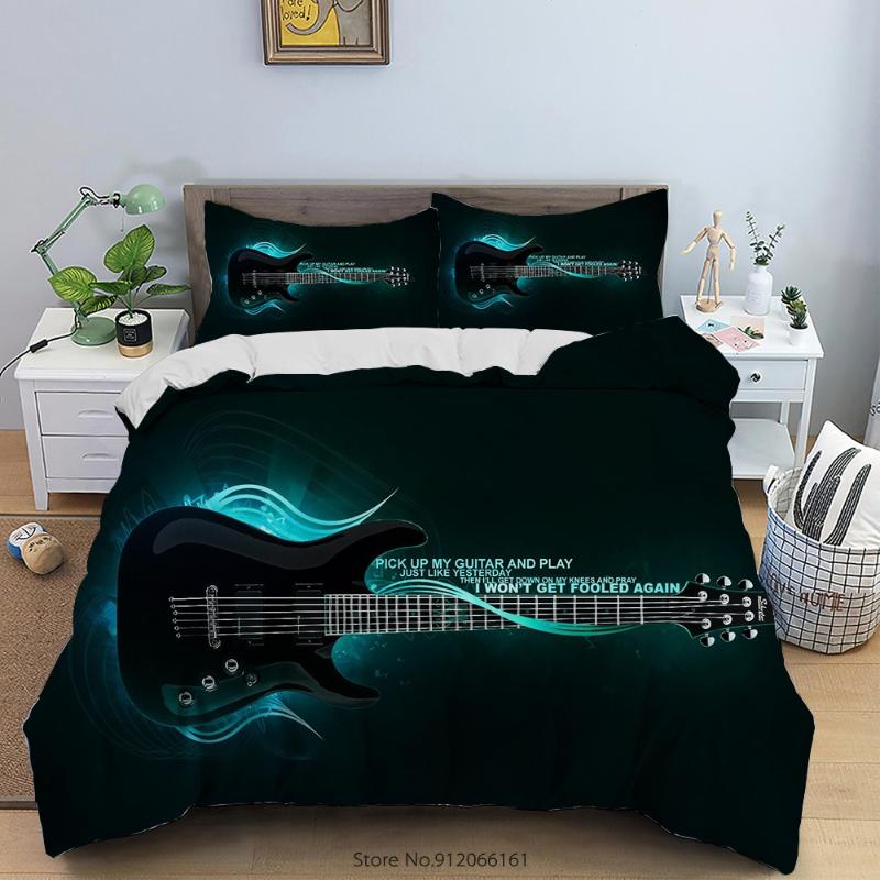 

Bedding Sets 2/3Pcs Colorful Guitar Duvet Cover Musical Instrument Set 3D Print For Bedroom Bed Quilt Bedspreads Double, As pic