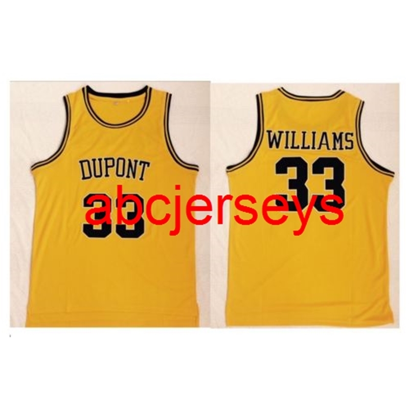 

#33 JASON WILLIAMS Dupont HIGH SCHOOL Basketball Jersey Embroidery Stitches Top Quality Stitched embroidery, Yellow