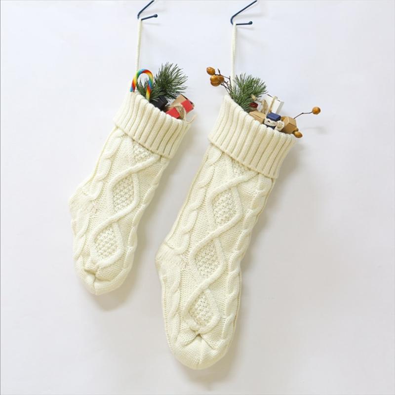 

Large 46CM Solid Color Christmas Stocking Candy Bag Rhombus Knitted Xmas Candy Bag Home Christmas Decoration Ornaments Pendants