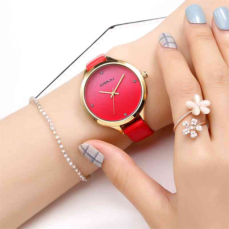 

Lady Wrist Watch Quartz Woman Hours Fashion Dress Korea Bracelet Brand Leather Multicolored Crystal Knot CRRJU watch Box 210608, Yellow