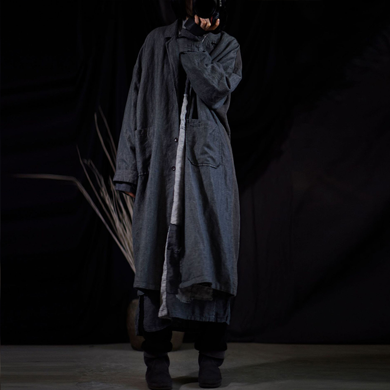 

Johnature Linen Vintage Patchwork Loose Plus Size Windbreaker Spring Retro Pockets Women Solid Color Long Coat 210521, Gray