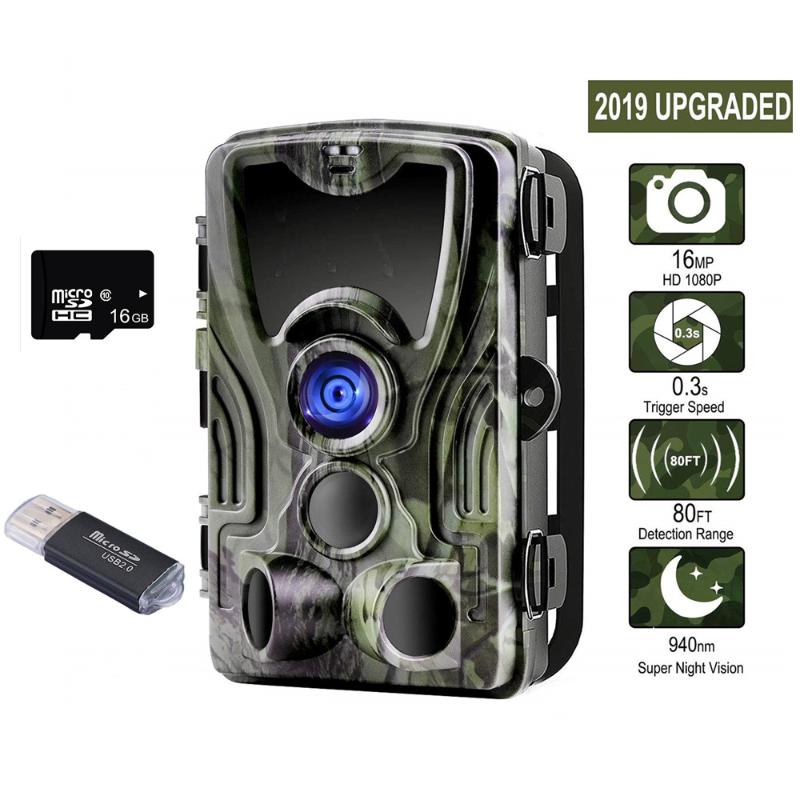 

2.4" TFT LCD Wild Trail Camera Hunting Cameras HC801A 16MP 1080P Night Vision Wildlife Po Traps Cam 16GB Micro SD Card