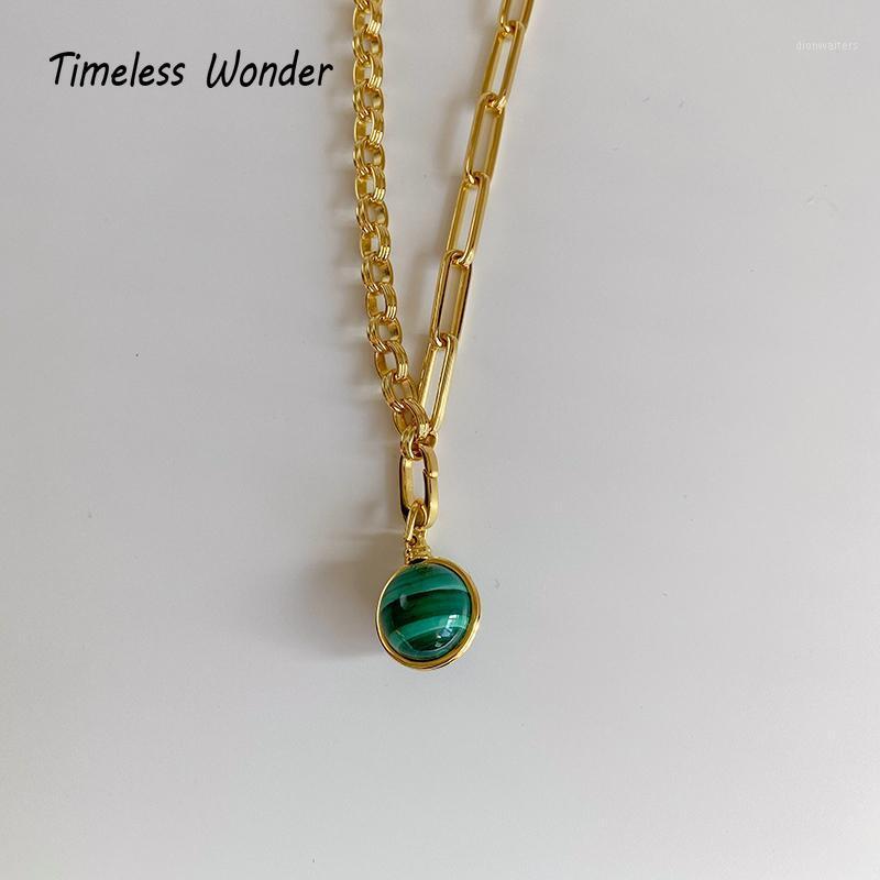 

Chains Timeless Wonder Brass Malachite Ball Necklace Women Jewelry Punk Ins Designer Party Boutique Rare Fancy Gift Green 6433