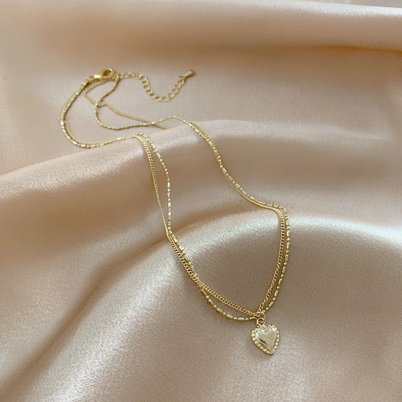 Xianlan214 Double Layer With A Pearl Necklace Female Ins Fashion Natural Baroque Love Small Temperament Collarbone Chain Short Cha-image-706895469
